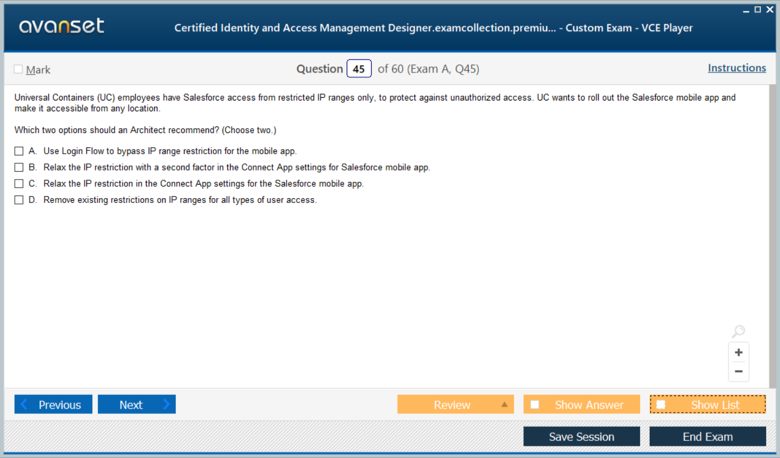 Certified Identity and Access Management Designer Premium VCE Screenshot #4